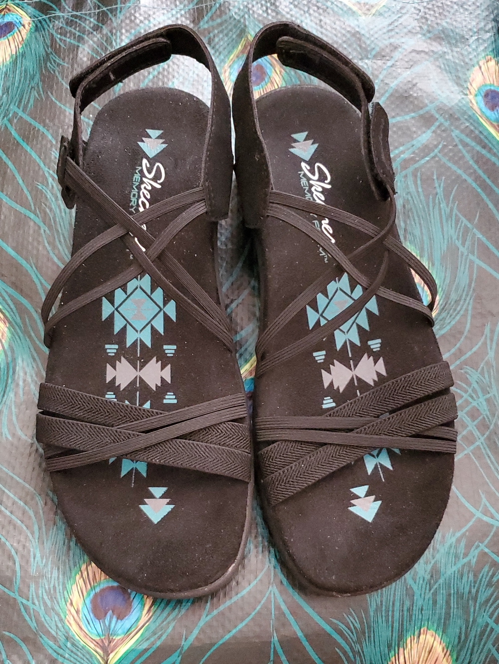 Skechers Black Crisscross Strappy Memory Foam Sandals